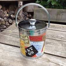 Vintage Retro Whisky Liqueur Advertising Labels Chrome Metal Plastic Ice Bucket