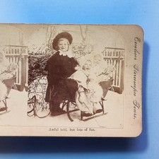 Victorian Children Stereoview 3D C1895 Real Photo Snow Scene Sledge Toboggan
