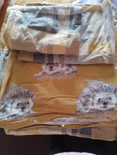 100% Brushed Cotton Reversible Checked Hedgehogs Ochre and Grey Duvet Cover Set