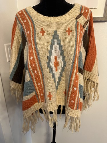 Fringed poncho sweater aztec - poncho,