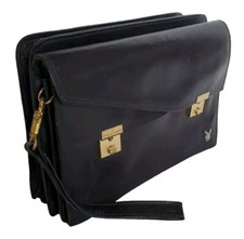 VINTAGE PLAYBOY MAN BAG Black Leather Original 1980's For Filofax
