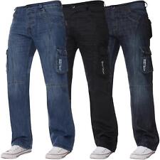 Kruze Mens Cargo Combat Jeans Heavy Duty Denim Trouser Work Pants All UK Sizes