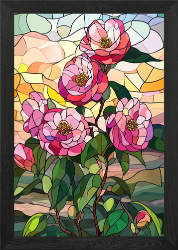 Stained glass camellia flowers - glass,