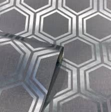 BARGAIN Box Of 5 Rolls Arthouse Luxe Hexagon Gunmetal & Silver  WALLPAPER 906601
