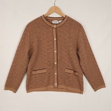 Vintage Grazia Womens Cardigan Jumper UK14 Brown Knit Merino Wool Blend 90s