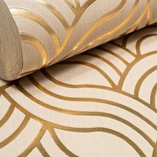 Gold Metallic Foiled Wallpaper Textured Vinyl Heavyweight Art Deco Feature Wall