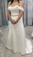 New Ivory Satin A Line Wedding Dress  Size 12 Never Worn  With Diamanté Belt