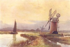 Drainage Mills on the Ant. Norfolk Broads. By Ernest Haslehust 1920 old print