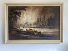 John Bampfield Painting Boats Buildings City Coastal Scene Harbour