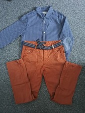 Zara boys blue checked shirt and tan chinos trousers age 10 years