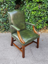 ANTIQUE STYLE MAHOGANY & GREEN LEATHER OFFICE CHAIR