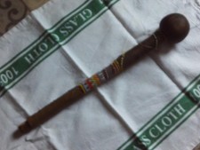 EARLY TO MID 20TH CENTURY HAND CARVED AFRICAN ZULU WAR CLUB WITH BEAD WORK