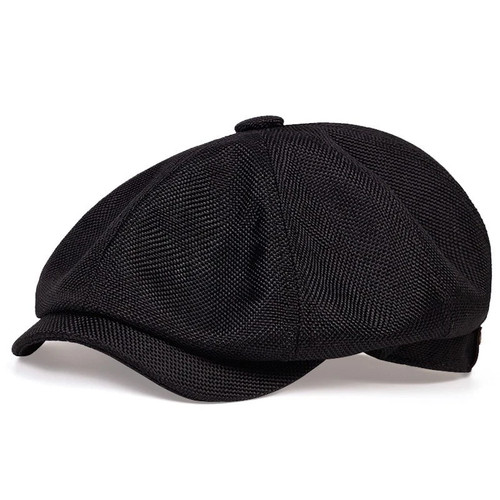 Men black newsboy flat - black, cap