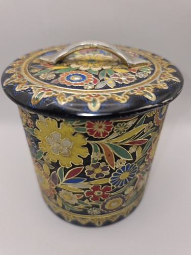 Floral painted metal tin - floral,