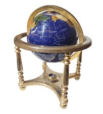 Vintage Lapis Gemstone World Globe with Compass