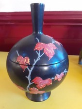 Bemco Okinawa Antique Japanese Red Maple Tree Lacquer Lidded Bowl Pot