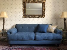 Sofa: Cobalt Blue Fabric, Buttoned back, Large 2 Seater 