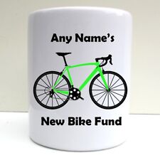 PERSONALISED NEW BIKE SAVING FUND ROAD RACER PRINT CERAMIC MONEY BOX SAVING POT