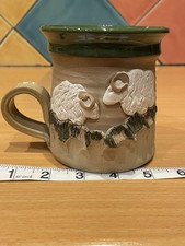 Stunning Studio Pottery Mug/ Tankard With Horned Sheep Green Interior Low Handle