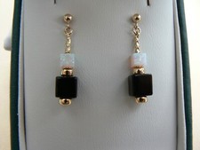 Art Deco style 14ct Gold filled earrings with White Opals & Black Onyx cubes