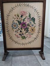 antique Embroidery cross stitch in glass wood frame. Large display piece 72x50cm