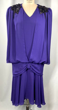 Vintage Dress SIZE 8 LARGE purple PATRA drop waist flapper 20s 30s style 80s