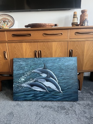 Original oil canvas dolphin - original,