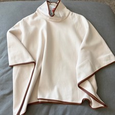 Tuckernuck Piper Poncho Funnel Neck Ivory Faux Leather Trim OS ( FLAW) Preppy