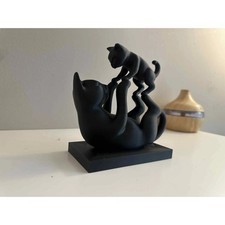 🐾 Minimalist Black Cat Ornament – Cute Mother & Kitten Figurine