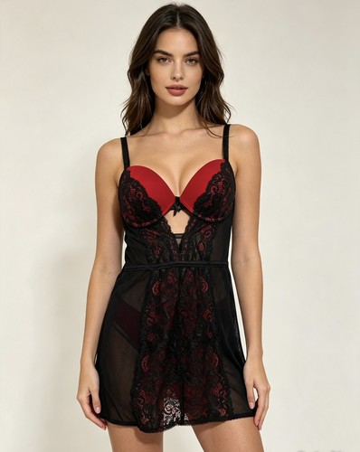Red black lace chemise - &,