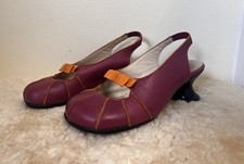 John Fluevog Minstrels Minuets Fuschia Pebble with Orange Slingback Heels Size 7