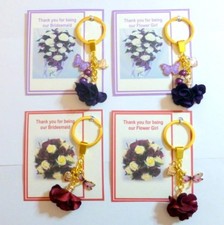 Flower Girl Bridesmaid Ladies Thank you gift Key Ring on gift card in gift bag