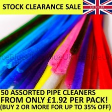 50 Pipe Cleaners High Quality Mixed Colours 30cm Long 6mm Thick Stems