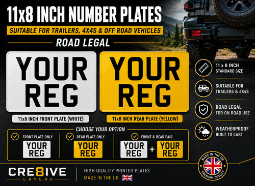 11x8 square number plate white - square,