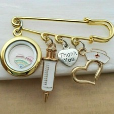 NHS Nurse Thank you gift Memory glass floating locket pin brooch badge