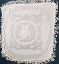 Babies R Us Teddy Bear Shawl Fringe Pram Blanket Acrylic White Toys R Us