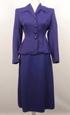 VTG Women's 40s 50s 2 Pc Royal Blue Dress Suit XS/S 1940s 1950s Jacket Skirt Set