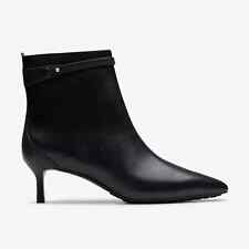 LADIES CLARKS BLACK LEATHER KITTEN HEEL ANKLE BOOTS ADELA UP