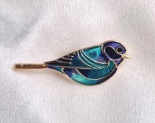 Vintage Style Enamel Bird Brooch – Blue Green Abstract Cloisonné Pin Brooch 