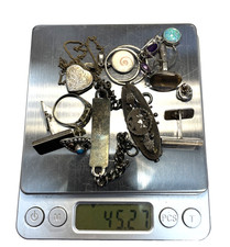 925 Sterling Silver Job Lot Approx. 45g Some Scrap Locket Cufflinks Ring Earring