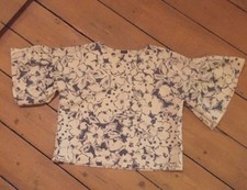 LADIES TOPSHOP GREY & CREAM FRILLY SLEEVES TOP SIZE 10