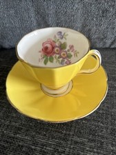 Rare Adderley Floral Bone China Yellow Teacup & Saucer Made In England