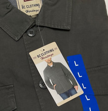 BC CLOTHING Men's Long Sleeve CHARCOAL Button-Up COTTON Over-Shirt - LARGE