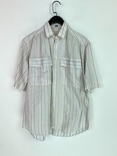 Stefano Conti White Striped Embroidered Shirt Short Sleeve Cotton Size S