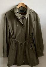 ZARA Jacket Sz S Faux Suede Khaki Green Hooded Mid Length Coat Autumnal Women