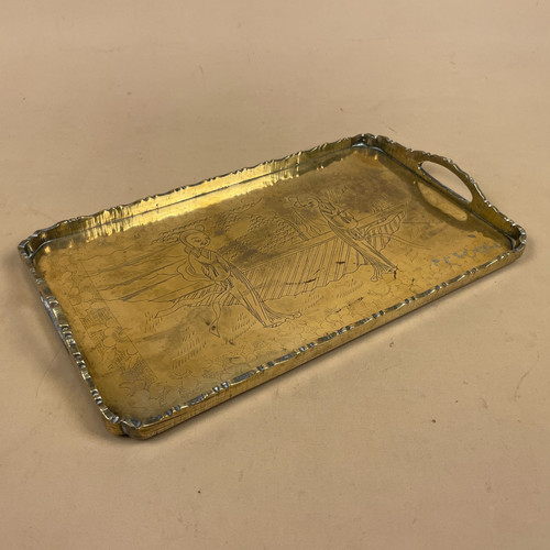 Chinese gold brass tray - chinese,