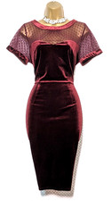 M&CO Burgundy Velvet & Mesh Pencil Wiggle Dress Sz 14 Evening Cocktail Party