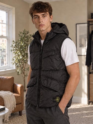 Stone island black hooded down - stone,