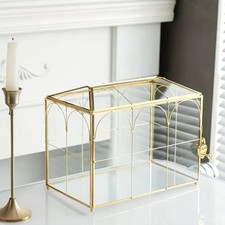 Stylish Gold Glass Card Box with Heart Lock - Perfect for Celebrations 12,6" 