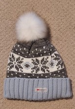 Ski Bobble Hat - Mountain Warehouse - Grey / Pale Blue Fairisle Pom -  Womens 